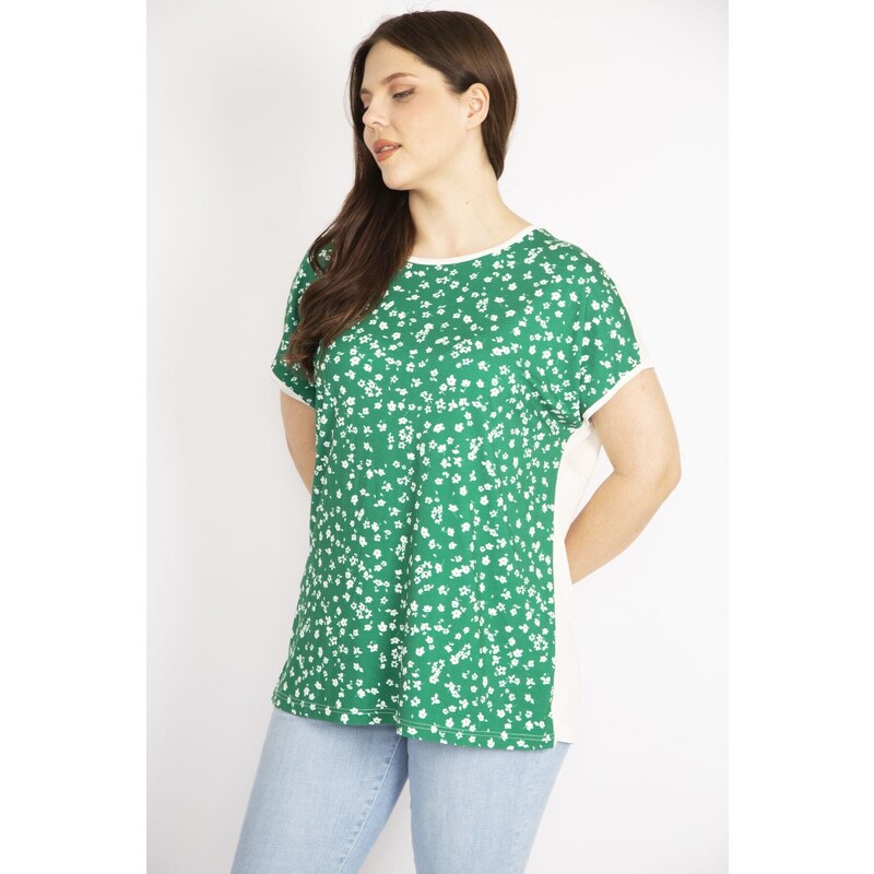 Şans Women's Green Plus Size Front Patterned Blouse