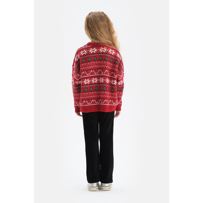 Dagi Girls Red Christmas Themed Oversize Knitwear Sweater