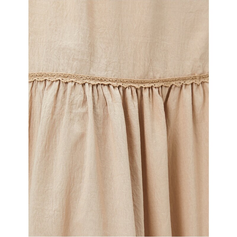 Koton Midi Skirt Layered Ribbon Scallop Detail Elastic Waist