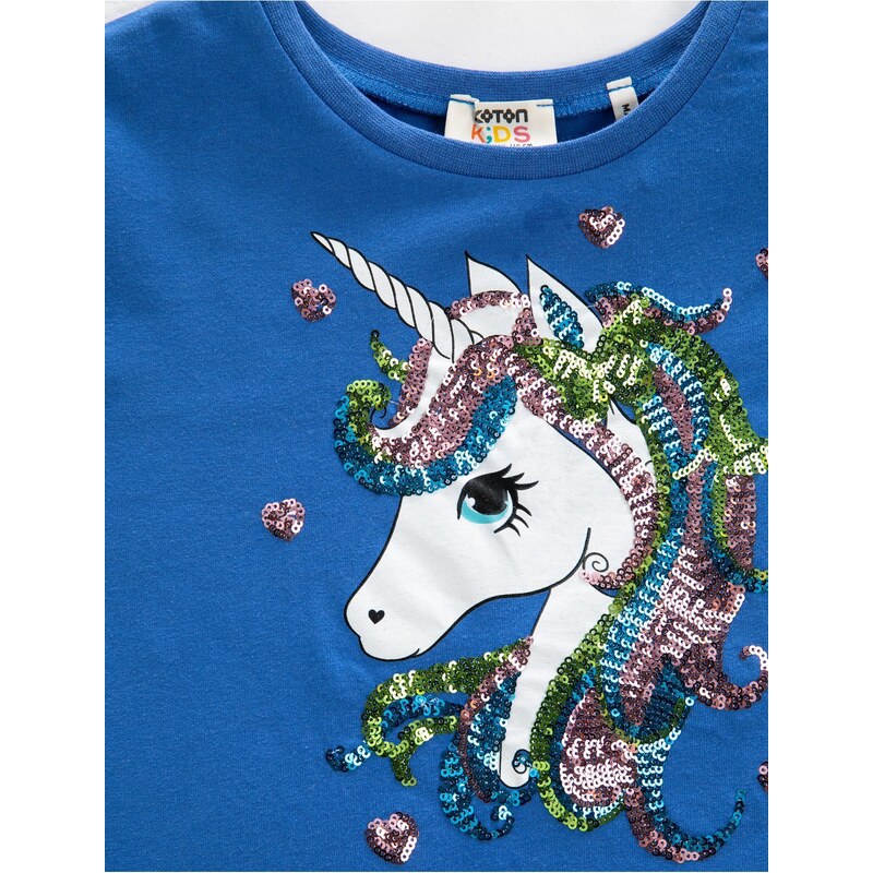 Koton Unicorn T-Shirt With Sequin Embroidered Sleeveless Crew Neck.