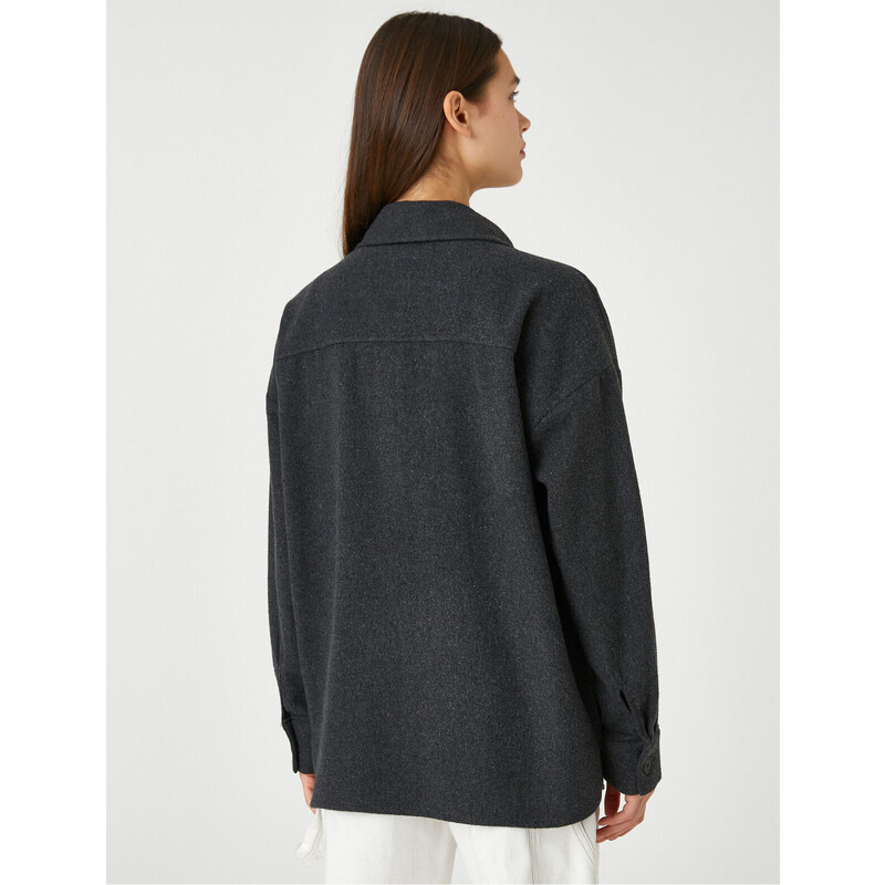 Koton Oversize Shirt Pocket Detailed Buttoned Long Sleeve