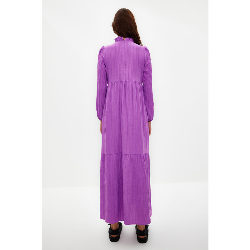 Trendyol Purple High Neck Crinkle Wide Fit Woven Dress