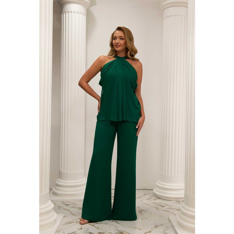 Carmen Emerald Chiffon Weightlifting Jumpsuit