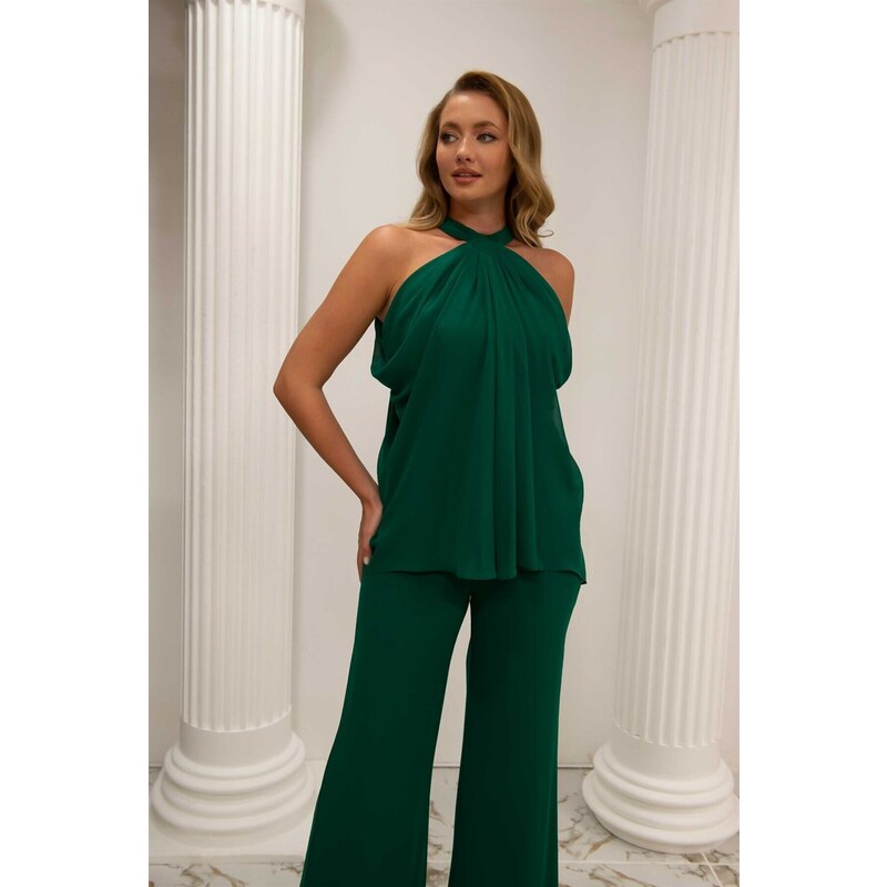 Carmen Emerald Chiffon Weightlifting Jumpsuit