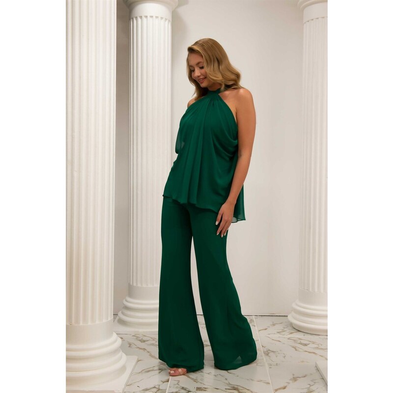 Carmen Emerald Chiffon Weightlifting Jumpsuit