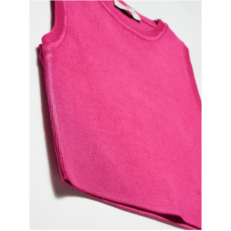 Dilvin 10172 Crew Neck Sleeveless Sweater-fuchsia