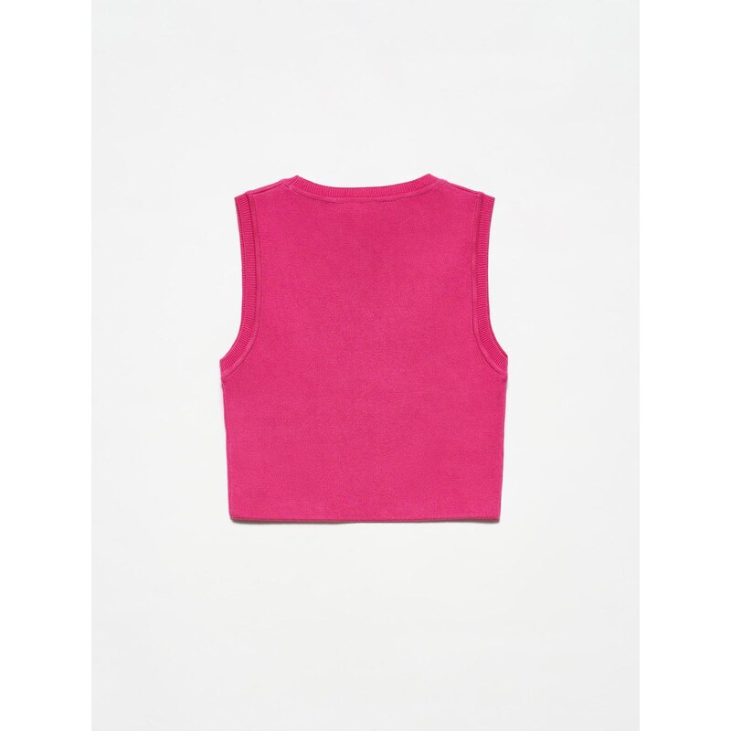 Dilvin 10172 Crew Neck Sleeveless Sweater-fuchsia