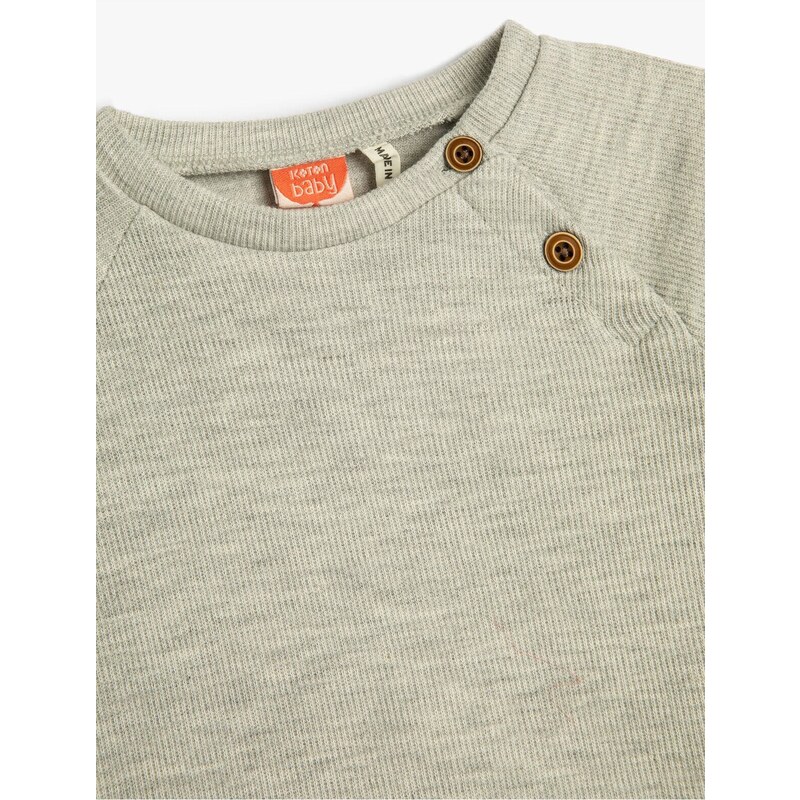 Koton Basic Sweatshirt Collar Buttoned Crew Neck Ribbed Cotton