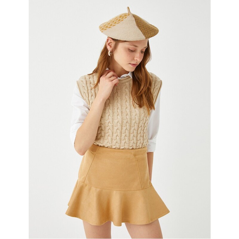 Koton Suede Look Flounce Mini Skirt