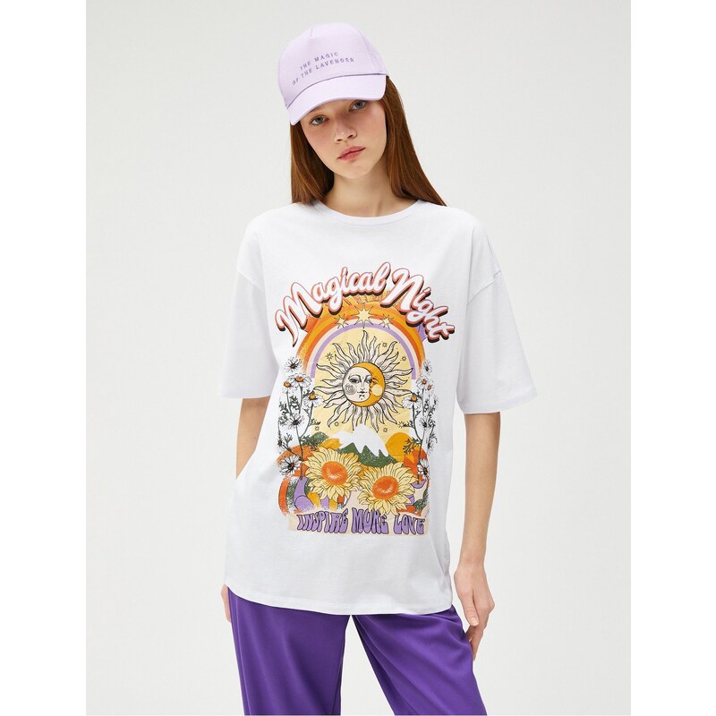 Koton Oversized T-Shirt Printed Crew Neck Short Sleeve Cotton