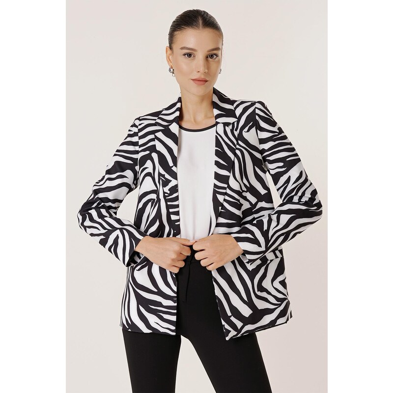 By Saygı One Button Lined Zebra Pattern Comfort Fit Jacket