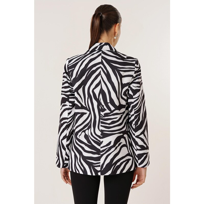 By Saygı One Button Lined Zebra Pattern Comfort Fit Jacket