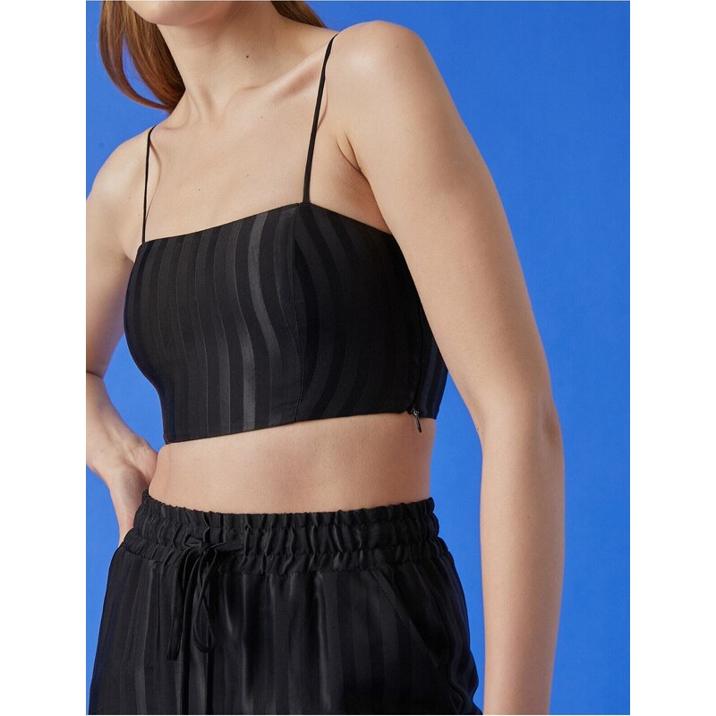 Koton Thin Straps Jacquard Crop Singlet