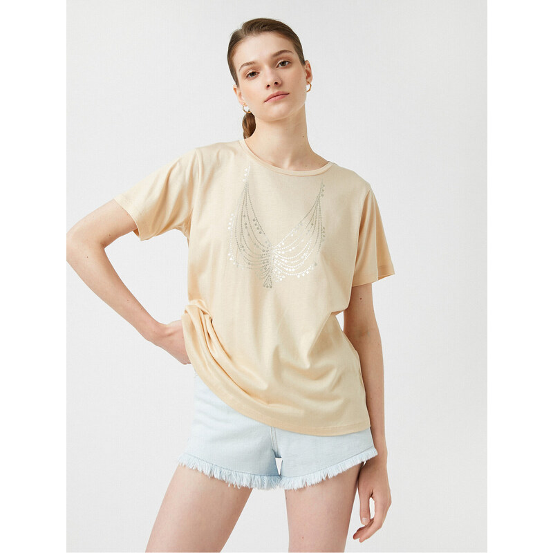 Koton Printed T-Shirt Crew Neck Short Sleeve Modal Blended