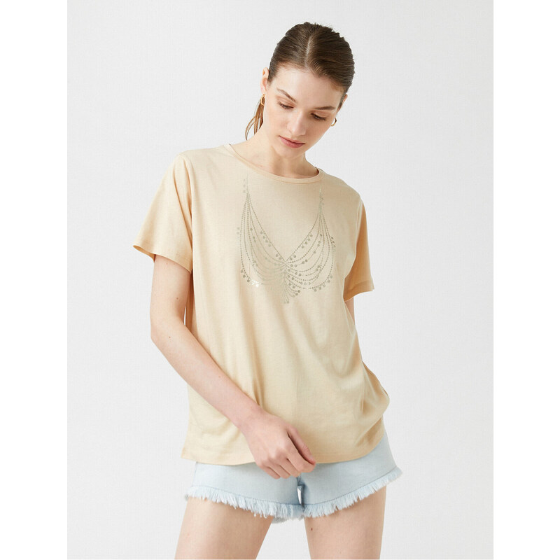 Koton Printed T-Shirt Crew Neck Short Sleeve Modal Blended