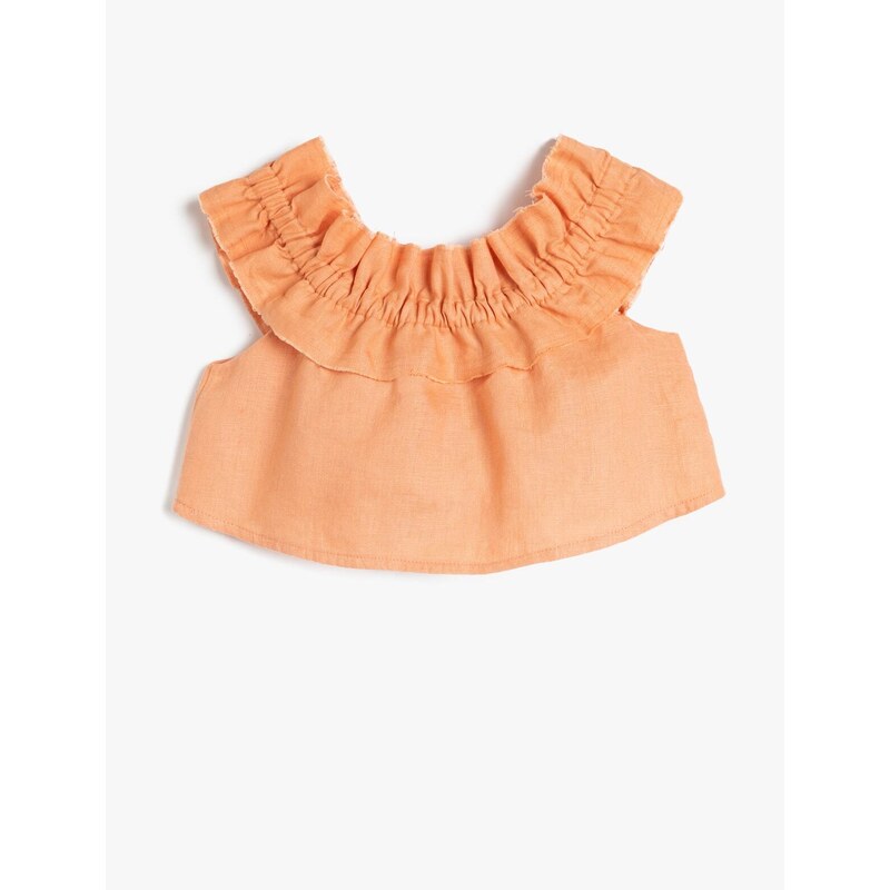 Koton Linen Crop Off Shoulder Ruffle Off Shoulder