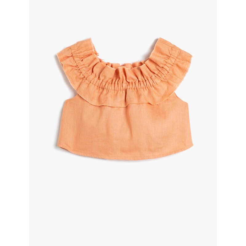 Koton Linen Crop Off Shoulder Ruffle Off Shoulder