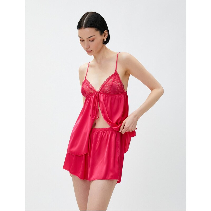 Koton Satin Babydoll with Thin Straps and Ruched