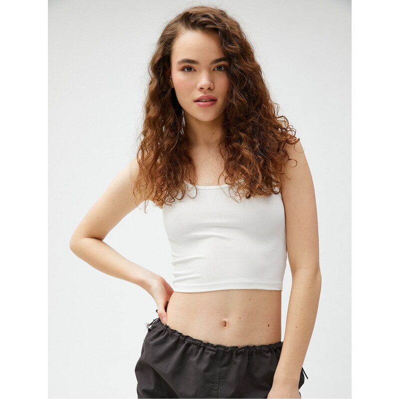 Koton Crop Corduroy Singlets Basic U-Neck