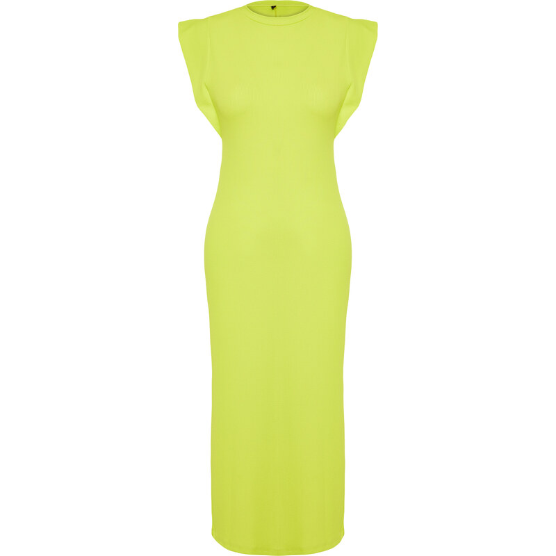 Trendyol Lime Crew Neck Moon Sleeve Midi Knitted Midi Dress