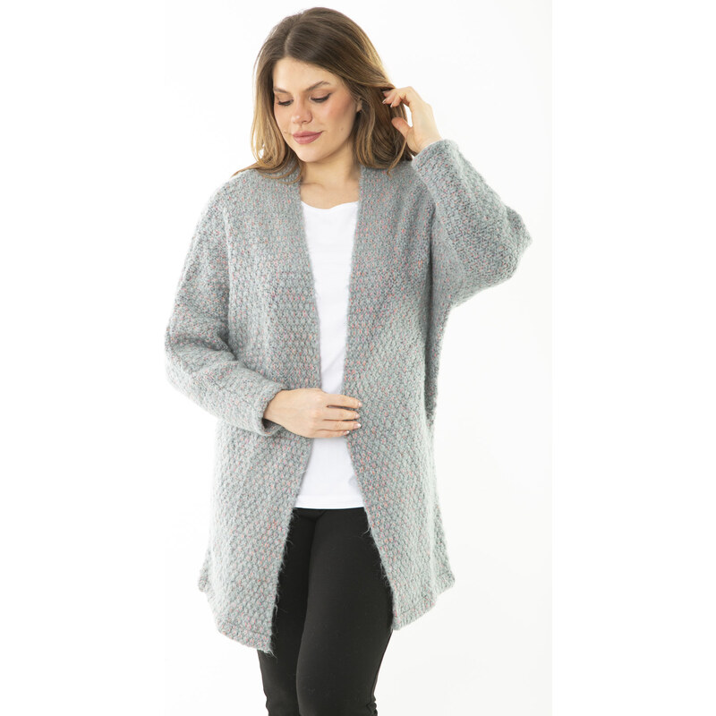 Şans Women's Plus Size Colorful Knitwear Thick Cardigan