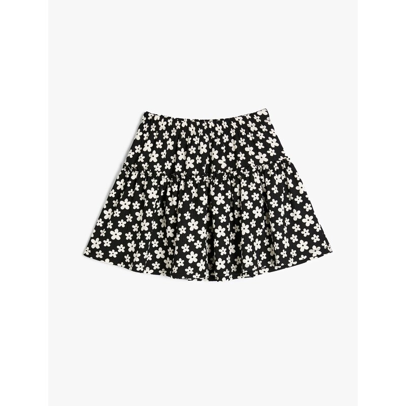 Koton Floral Mini Skirt with Elastic Waist and Frill Trim