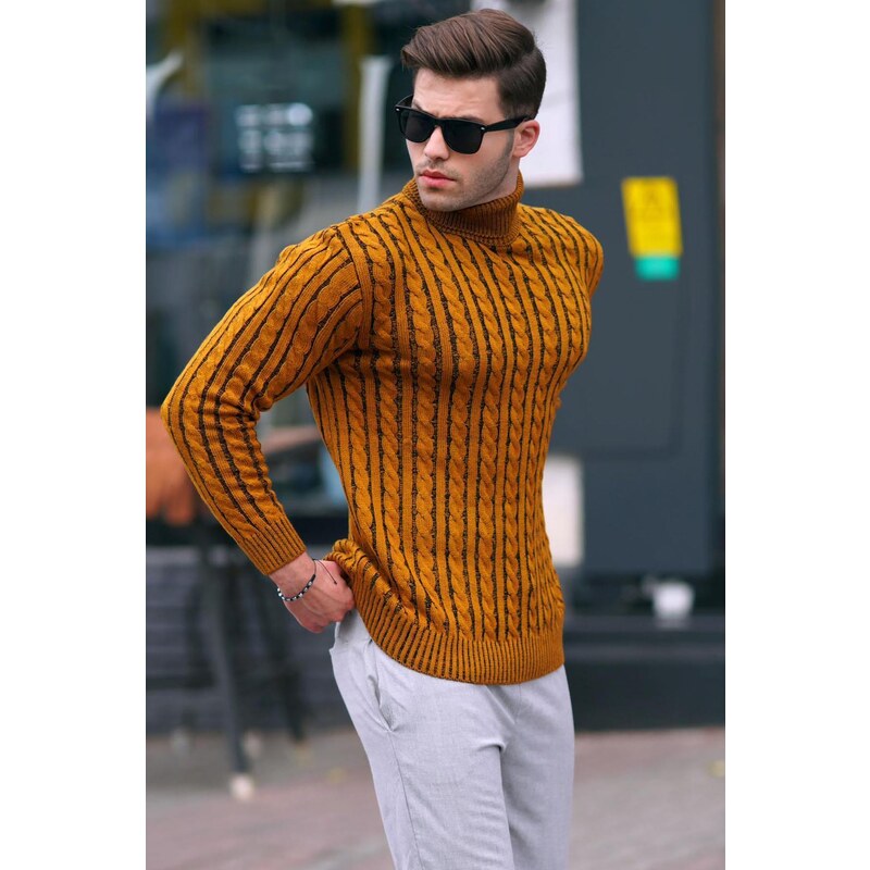 Madmext Mustard Turtleneck Knit Detailed Sweater 6317