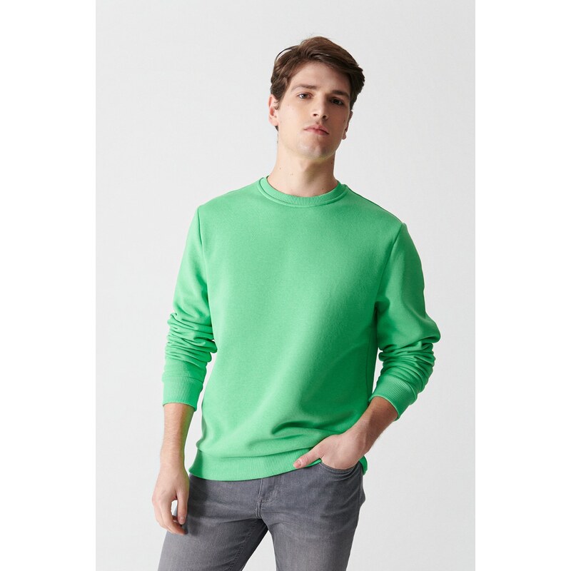 Avva Neon Green Unisex Sweatshirt Crew Neck Fleece 3 Thread Cotton Regular Fit