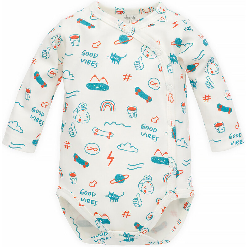 Pinokio Kids's Orange Flip Bodysuit Buttoned Longsleeve