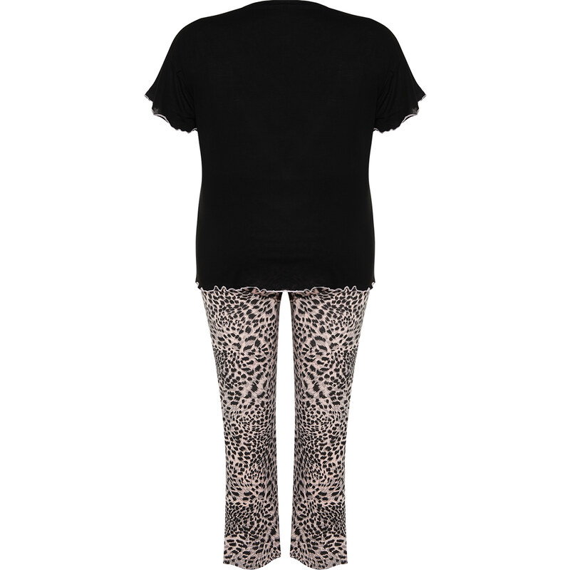 Trendyol Curve Black Leopard Patterned Knitted Pajamas Set