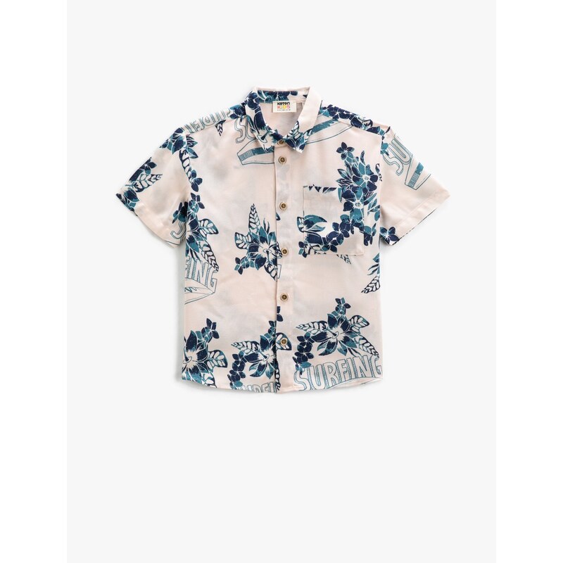 Koton Floral Short Sleeve Shirt with One Pocket Detailed