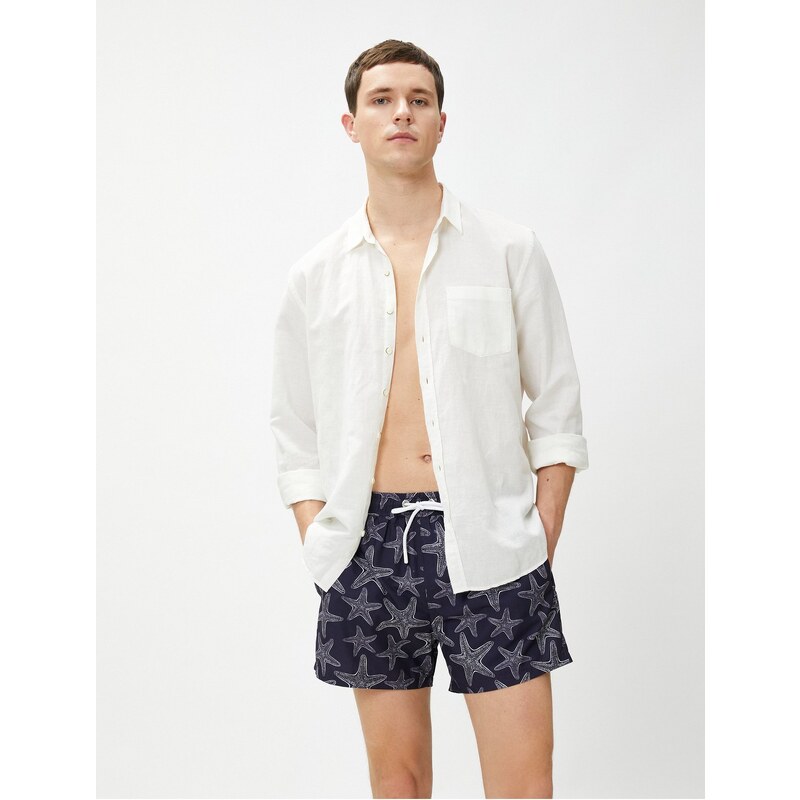 Koton Marine Shorts with a Star Print Tie Waist, Pocket Detailed.