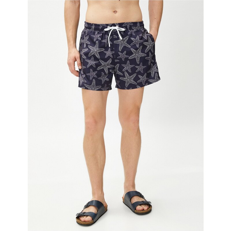 Koton Marine Shorts with a Star Print Tie Waist, Pocket Detailed.