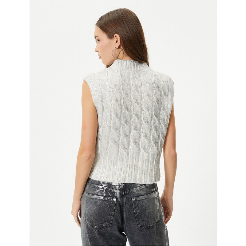 Koton Shiny Leaf Knitwear Sweater Crop High Neck Sleeveless Knit Patterned