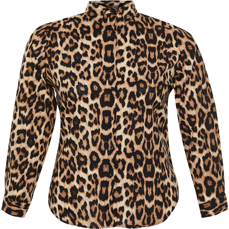 Trendyol Curve Multi-Colored Leopard Print Large Size Shirt