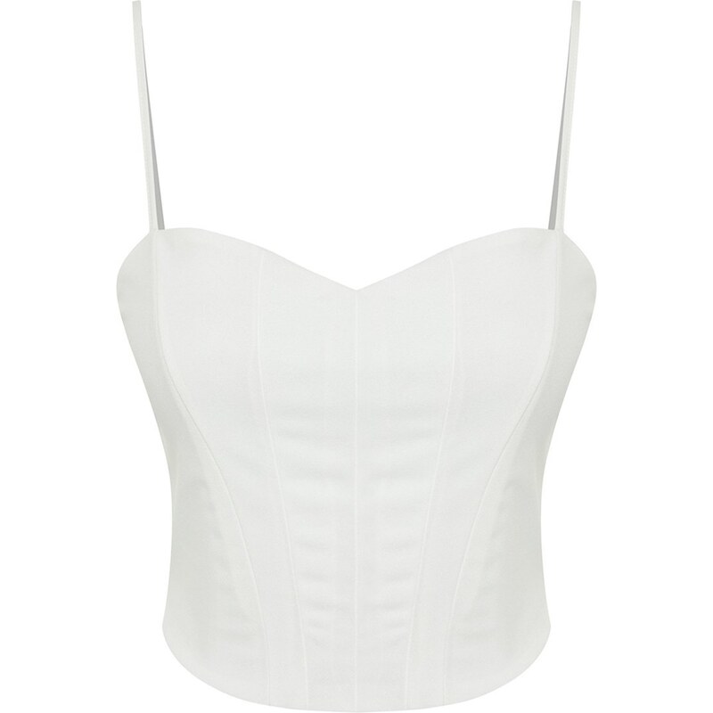 Trendyol White Fitted/Situated Crop Strap Crepe Knitted Bustier