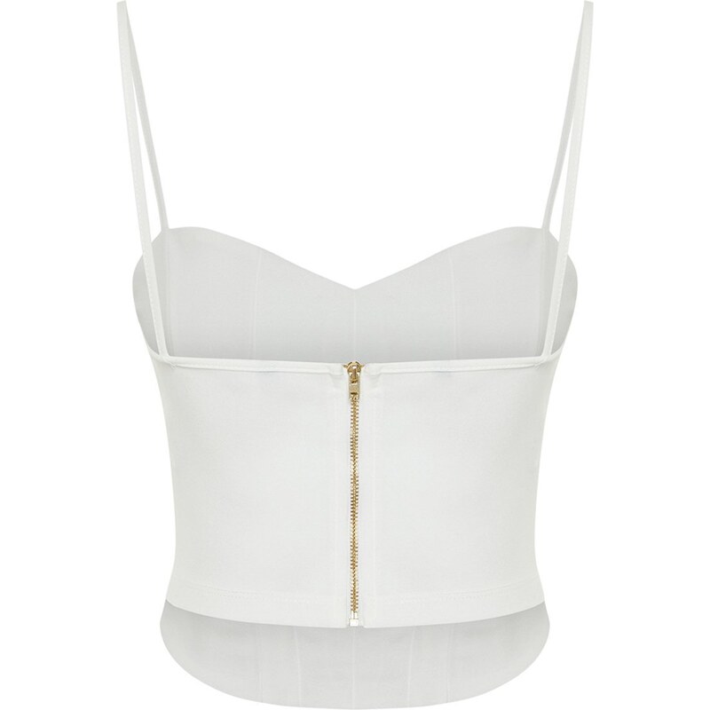 Trendyol White Fitted/Situated Crop Strap Crepe Knitted Bustier