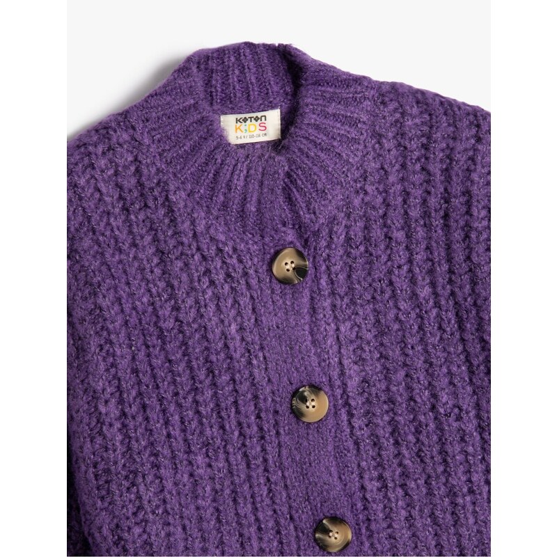 Koton Knit Cardigan Button Closure Long Sleeve Round Stand