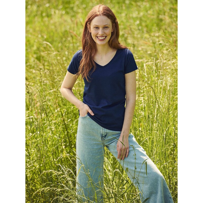 Granatowa koszulka damska Iconic Vneck Fruit of the Loom