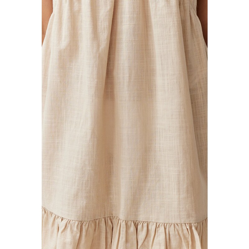 Trendyol Beige Wide Fit Mini Woven Ruffle Beach Dress