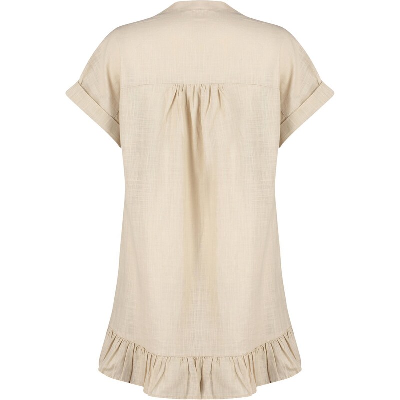 Trendyol Beige Wide Fit Mini Woven Ruffle Beach Dress