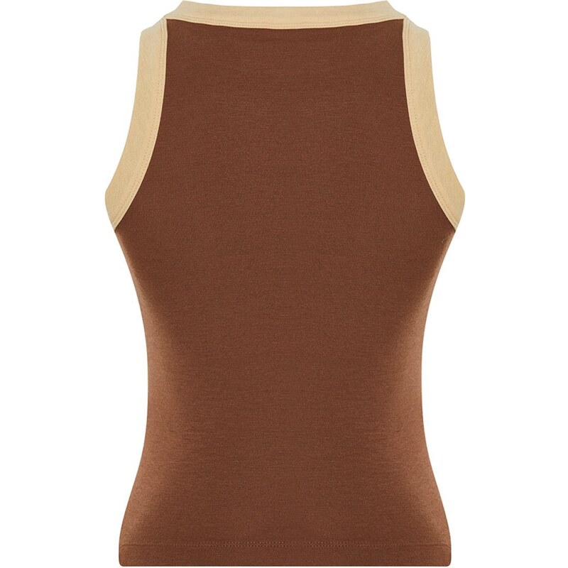 Trendyol Brown Barbell Neck Contrast Piping Detail Ribbed Elastic Knitted Undershirt