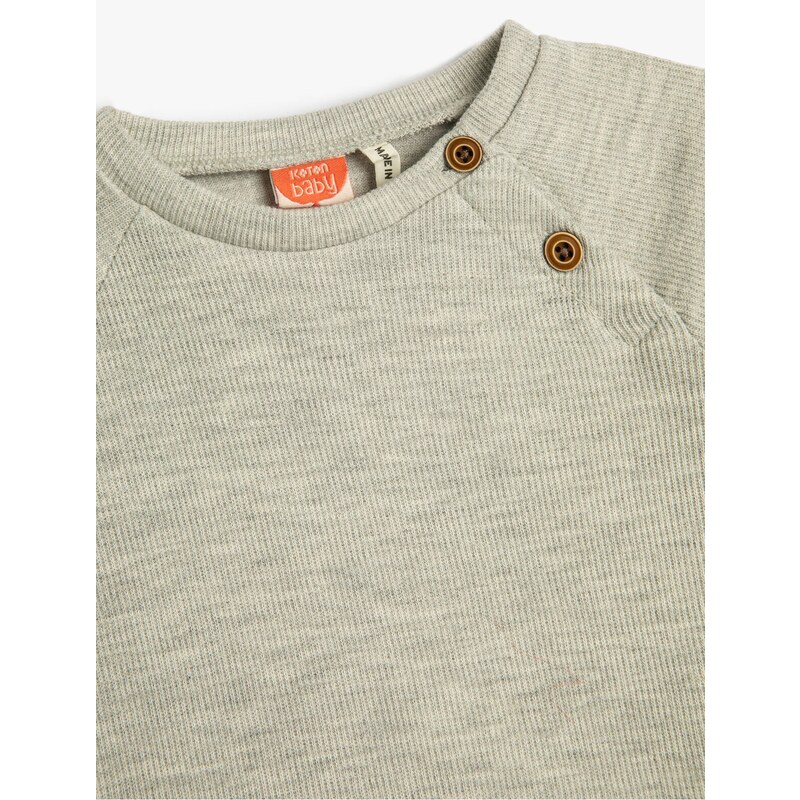 Koton Basic Sweatshirt Collar Buttoned Crew Neck Ribbed Cotton