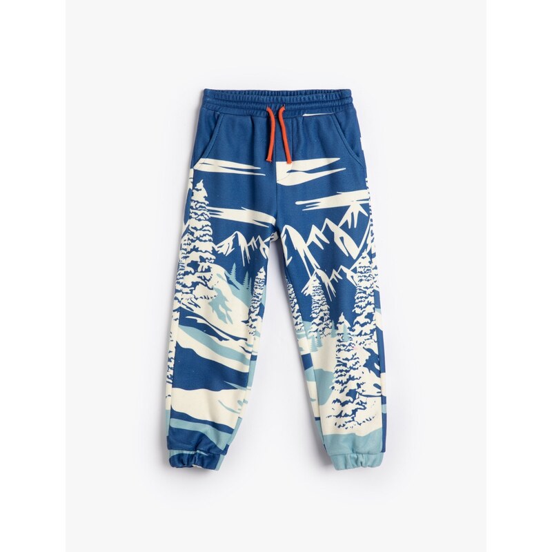 Koton Jogger Sweatpants Ski Printed Tied Waist Pocket Raised