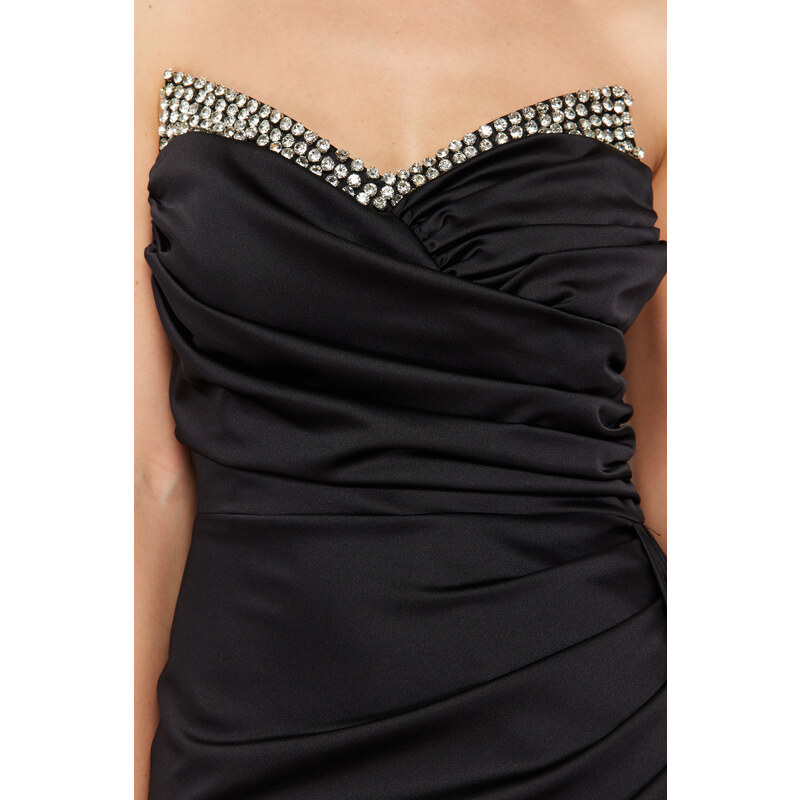 Trendyol Black Stone Accessory Detail Long Woven Elegant Evening Dress