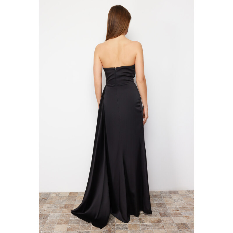 Trendyol Black Stone Accessory Detail Long Woven Elegant Evening Dress