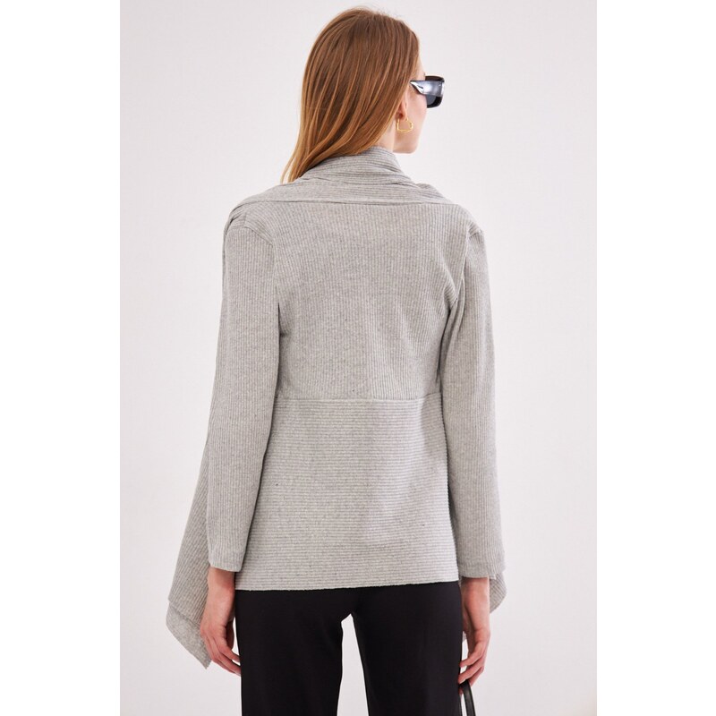 armonika Women's Light Gray Ribbed Loose Cardigan