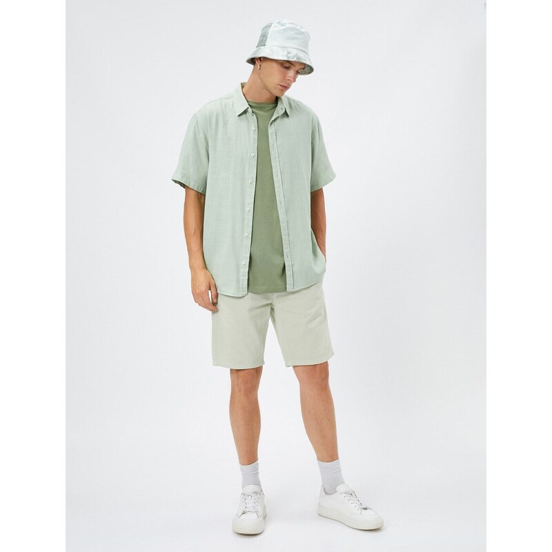 Koton Summer Shirt Short Sleeve Turndown Collar Buttoned Cotton