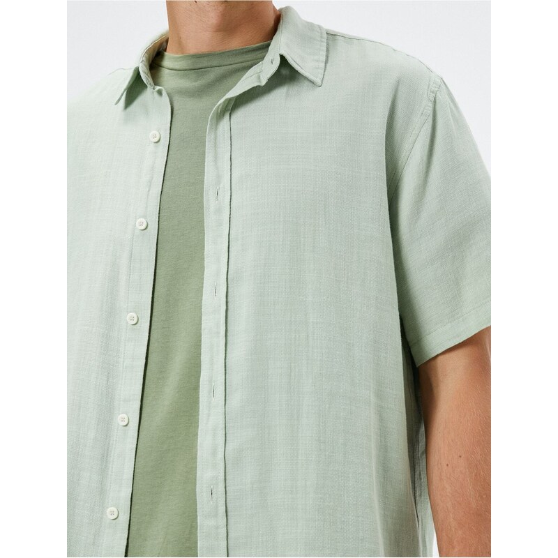 Koton Summer Shirt Short Sleeve Turndown Collar Buttoned Cotton