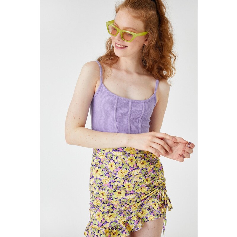 Koton Floral Mini Skirt With Pleats